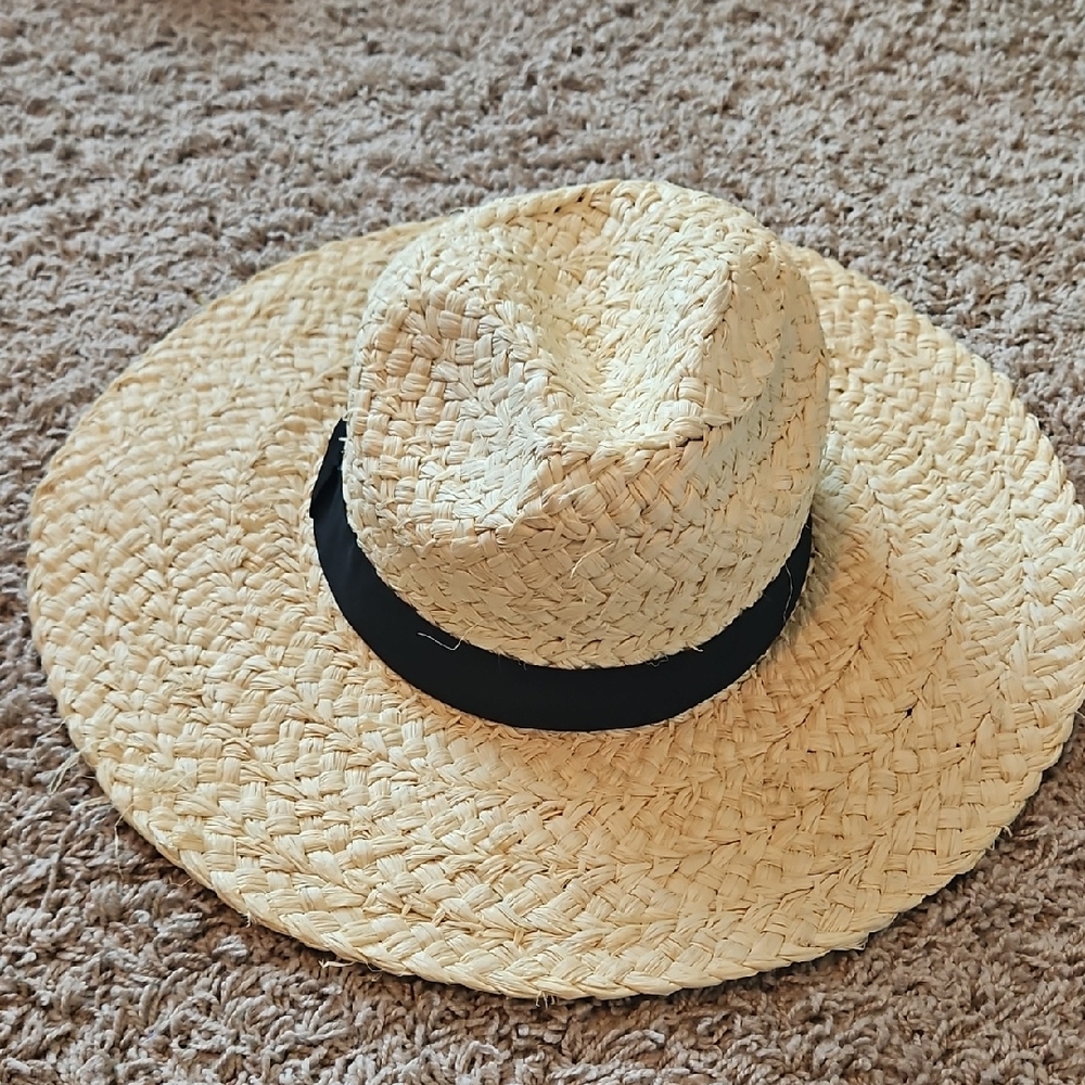 Straw Sun Hat with Black Band-  New!